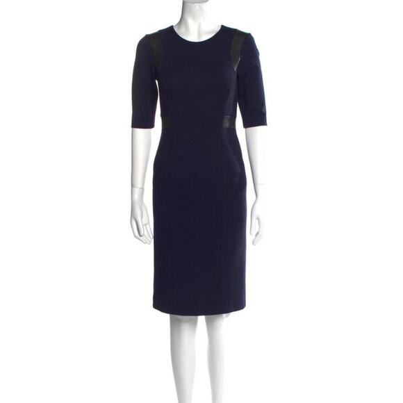 REBECCA TAYLOR navy blue black faux leather panel sheath midi dress - Picture 7 of 9